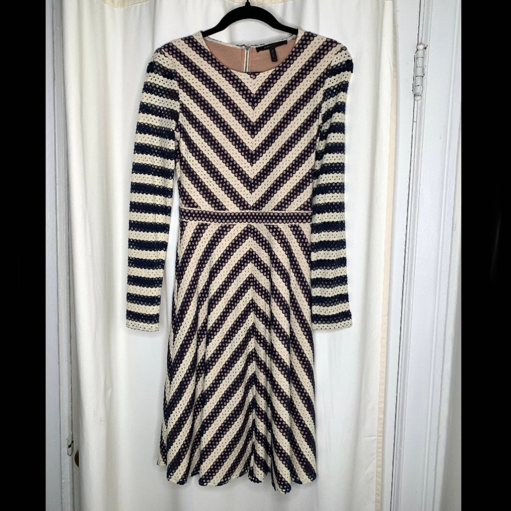 Fit and Flare mini open work dress with exposed zipper